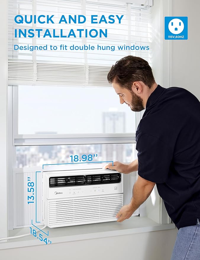 Midea 8,000 BTU Smart Inverter Window Air Conditioner with APP, Alexa Control, 115V AC Unit Cools up to 350 Sq. Ft, Quiet Operation, Energy Saving, Remote & Easy Installation Kit, White
