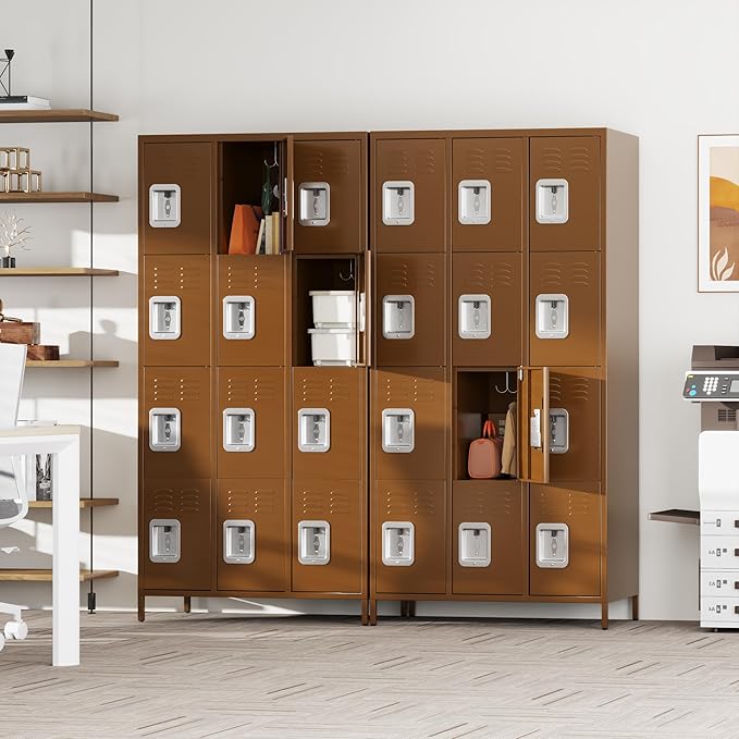 Metal Storage Locker with 18 Doors and Business Card Holder,Metal Lockers for Employees with Lock for School Garage Office Gym,Assembly Required,Dark Grey