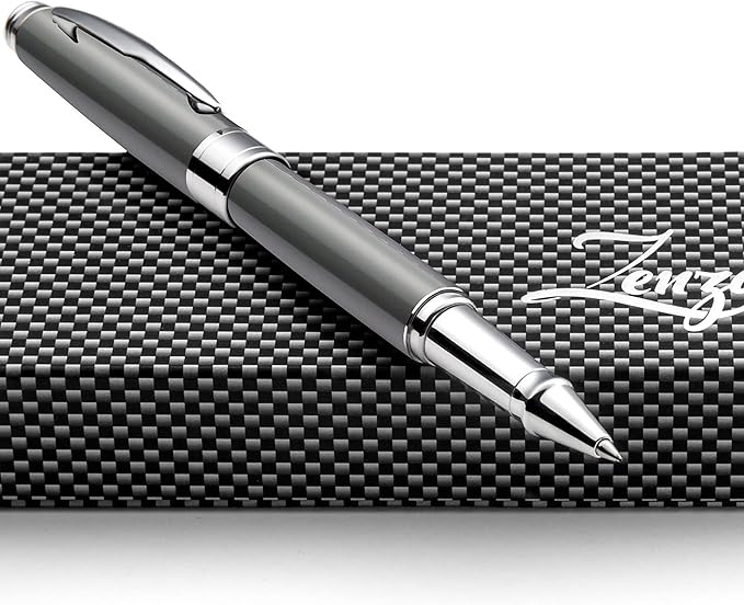 ZenZoi Elegant Pen – Grey Executive Rollerball Pen. Smooth Writing Fine Point Roller Gel Ink. Fancy, Luxury Pen for Men or Women. Quality, Business, High End Pen Gift Set