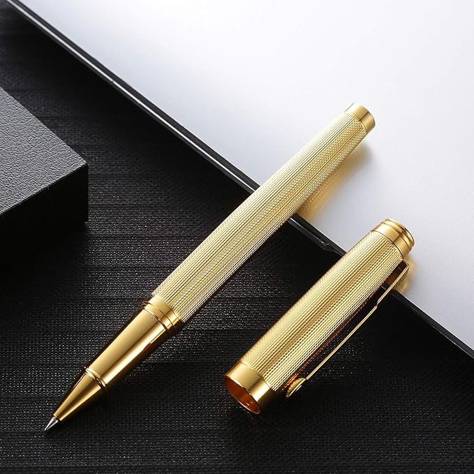 Rollerball Pen for Men Women Luxury Metal Executive Pens Home Office Use with Black Ink 0.7mm G2 (Luxury Gold)