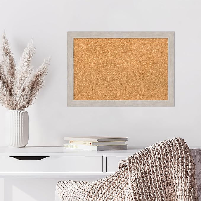 Amanti Art Natural Cork Board for Wall, 19x27 Vision Board with Silver Wood Frame, Medium Corkboard Office Decor for Home Organization, Casual Corkboard Pinboard to display items for home organization