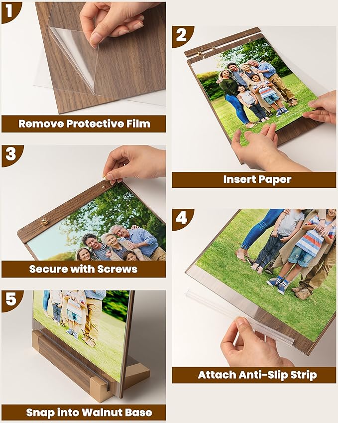 3Pack Acrylic Sign Holders 8.5 x 11 with Walnut Wood Base, Tabletop Clear Commercial Display Stand for Menu, Poster, Flyer, Table Paper Frame for Restaurant/Office/Coffee Shop Store Bar/Wedding/Hotel