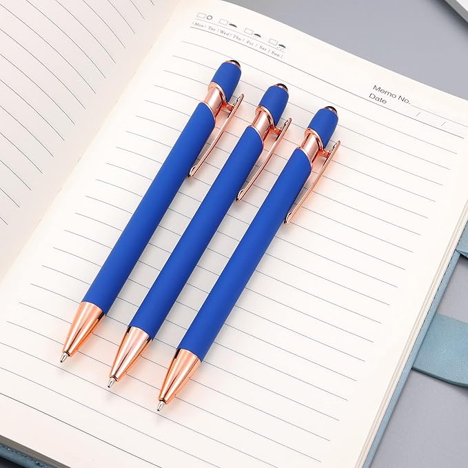 12 PCS 2 in 1 Stylus Ballpoint Pen with Stylus Tip, 1.0 mm Black Ink Metal Pen Stylus Pen for Touch Screens (Rose Gold & Light Blue)