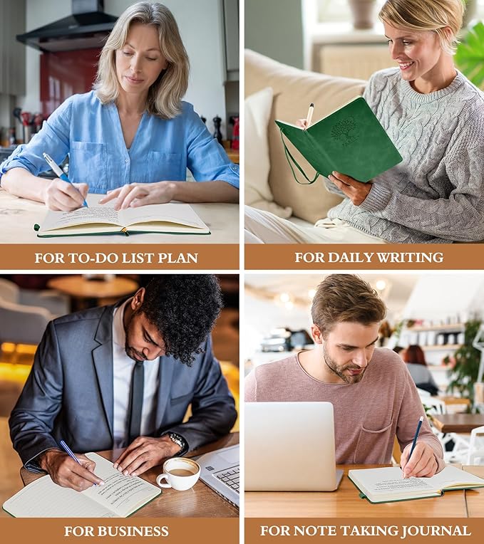 Lined Journal Notebook for Men & Women,200 Pages A5 Hardcover Leather Notebook (5.9"x8.5"), Travel Journal for Work, School, Business Writing, Note Taking, Notepad Diary (Green)