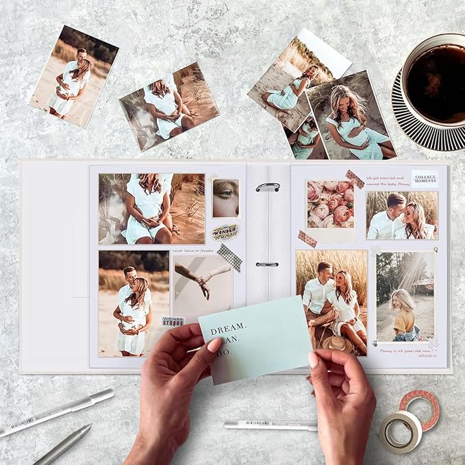 8.5x11 Inch Large 3 Ring DIY Scrapbook Photo Album with 30 Plastic Sleeves 60 Pages Blank Scrapbooks, 8.5 x 11 Scrap Book Albums for Baby Travel Wedding Graduation kids (Beige)