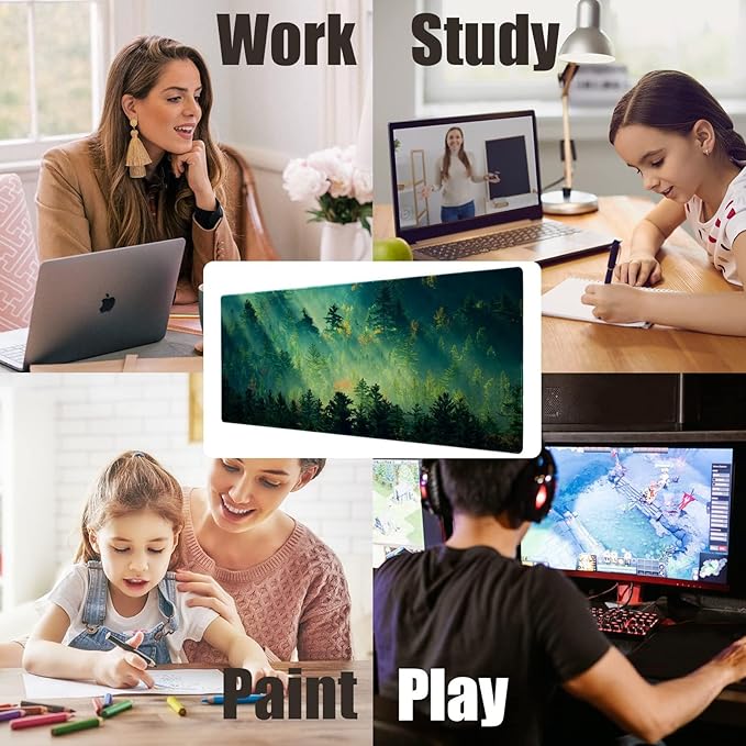 Galdas Mouse Pad,Office Desk Mat Large Gaming Keyboard Pad Durable Stitched Edges Washable Smooth Surface Control & Accuracy Extended Computer Mouse Mat (31.5X11.8In)-Green Forest…