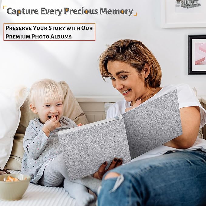 Photo Album Self Adhesive Scrapbook,60 Pages Large Photo Book for 4x6,5x7,8x10 Pictures,DIY Album for Baby Wedding Family Travel Birthday,with Metallic Pen and Scraper