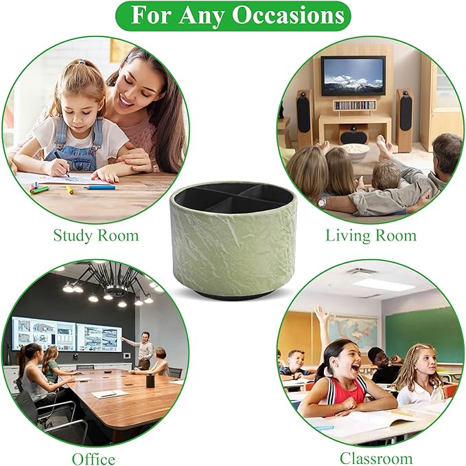 Hennaja Round Leather Art Supply Organizer,Remote Control Holder,360 Degree Spinning,Multi-Functional Pencil Holder,4 Compartments Desktop Stationary Organizer(1-Hill Green)