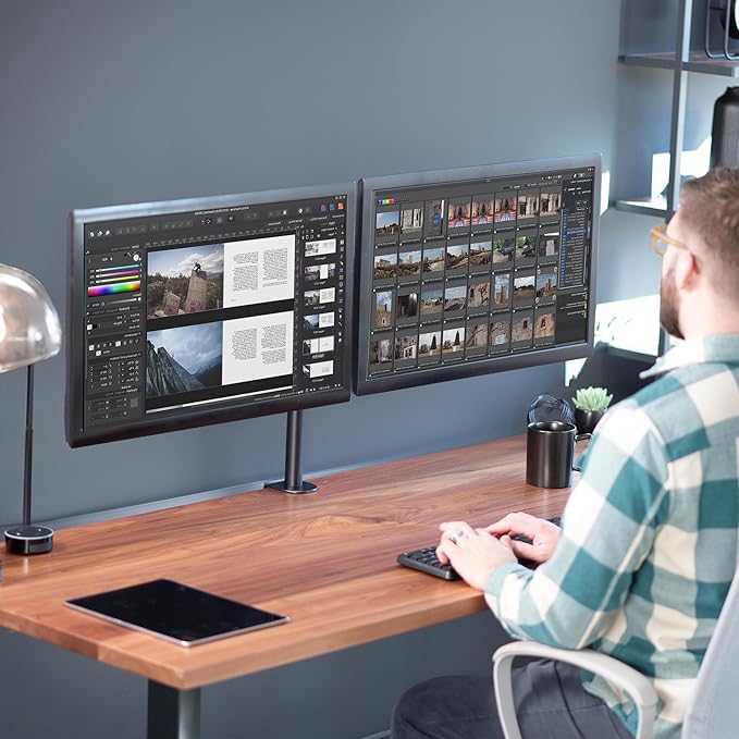 VIVO Dual Monitor Desk Mount, Heavy Duty Fully Adjustable Stand, Fits 2 LCD LED Screens up to 32 inches and 22 lbs Each, Black, STAND-V032