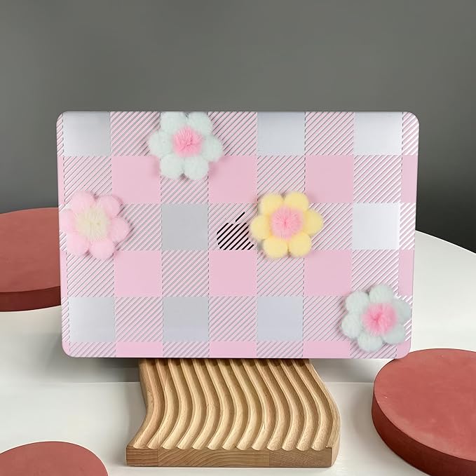 DTangLsm for MacBook Pro 13 inch Case 2025 2024-2016 M2 M1 A2338 A2289 A2251 A2159 A1989 A1706 A1708, Gingham Plush Plastic Hard Shell Cover for MacBook Pro 13.3 + Keyboard Cover, Pink Checkerboard