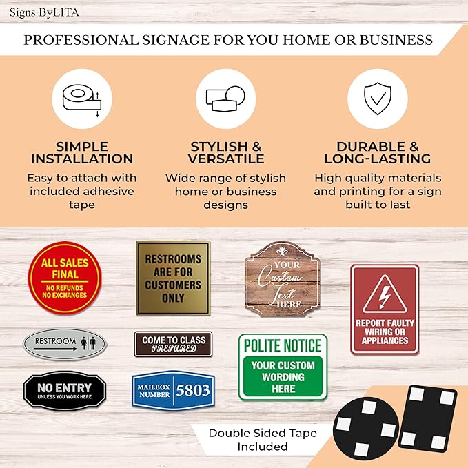 Designer EMPLOYEES ONLY Sign | Easy Installation | Office or Business Signs | Workplace Safety - Silver - Medium (10 Pack)