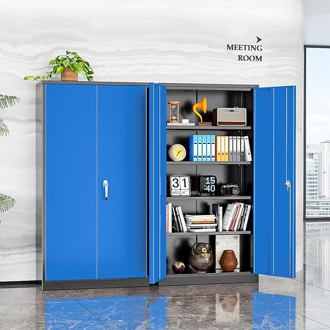 INTERGREAT Garage Storage Cabinets with Doors and Shelves,72" H Steel Locking Cabinets Storage with Lockable Door,Metal Storage Cabinet for Home Office,Warehouse,School,Black Blue
