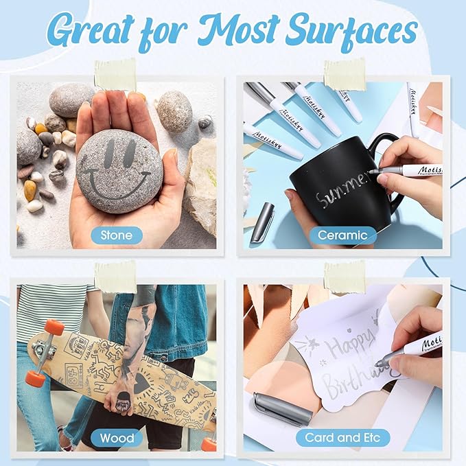 48 Pcs Metallic Permanent Markers Bulk Metallic Marker Pens Medium Tip Quick Dry Paint Pen for Classroom DIY Crafts Artist Illustration Gift Card Making(Silver)