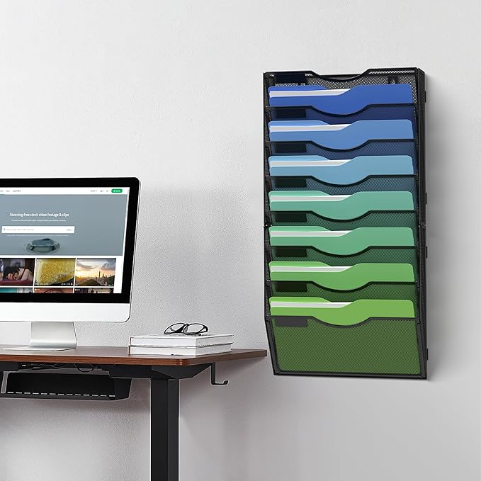 Kuntine.B Wall File Organizer Office Hanging Magazine Holder Wall File Organizer for Office Home (Black, 8 Tier)