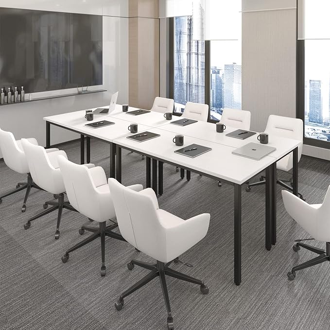 Bonzy Home Conference Tables 9ft Office Computer Desk for Meeting Room Study Writing Printer Podcast Table for 4-8 People Modern White 2PCS 110.2"x23.6"x29.5"