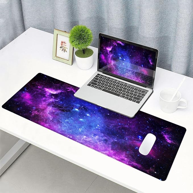 Gaming Mouse Pad, Large Mouse Pads for Desk, Non-Slip Rubber Base Mousepad, Keyboard Mouse Mat Desk Pad with Stitched Edges, 31.5x11.8 inch Galaxy