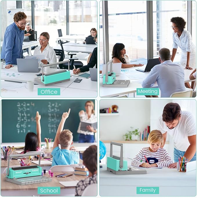 MAKEASY Binding Machine - Wire Binding Machine, 34 Hole, 12 Sheets Punch Capacity, Metal Book Maker Machine with 1 Box Wire Spines & Ring Opener