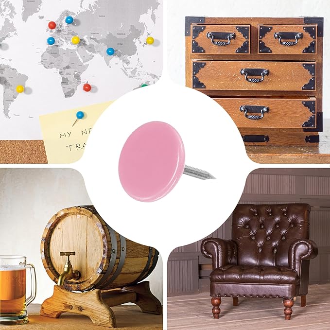 uxcell 120Pcs Push Pins, 11mmx13mm Round Flat Head Decorative Thumb Tacks Upholstery Tacks for Cork Board Office Wall Hangings, Pink