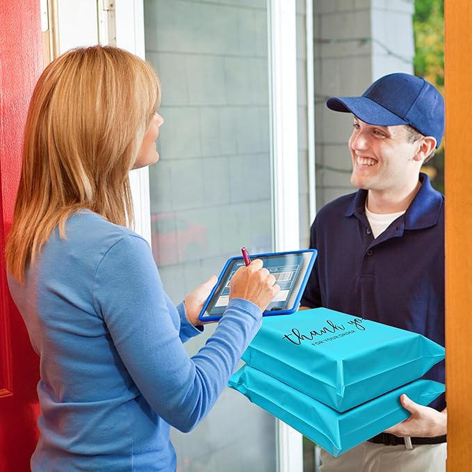 JinRuiKJ Thank You Poly Mailer 14.5x19 Inch 50 PCS, Shipping Bags for Clothing, Packaging Bags for Small Business, Strong Adhensive, Waterproof and Tear-Resistant Mailing Envelopes, Blue