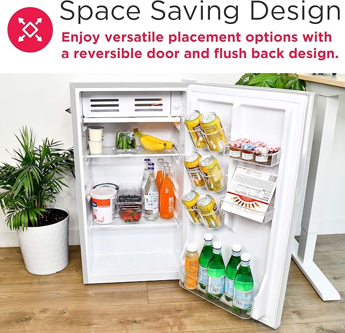 Frigidaire Retro Compact Fridge with Chiller, 3.2 cu ft Countertop Fridge with Built-In Bottle Opener, Compact Refrigerator for Office, Bedroom, Dorm Room or Cabin - 18.7"D x 19.01"W x 33.27"H (White)