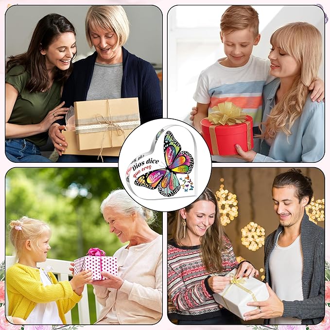 Yopyame Spanish Christian Acrylic Gifts - Religious Inspirational Acrylic Sign with Bible Verses Butterfly Prayer Scripture Keepsake Paperweight for Birthday Gifts Christmas Home Office Table Shelf