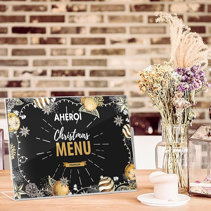 Aheroi 30Pcs Acrylic Sign Holder 8.5 x 11, L-shape Clear Sign Holders, Horizontal L-shape Acrylic Paper Holder, Plastic Table Sign Holders, Plastic Paper Holder Display Standing for Office Home School