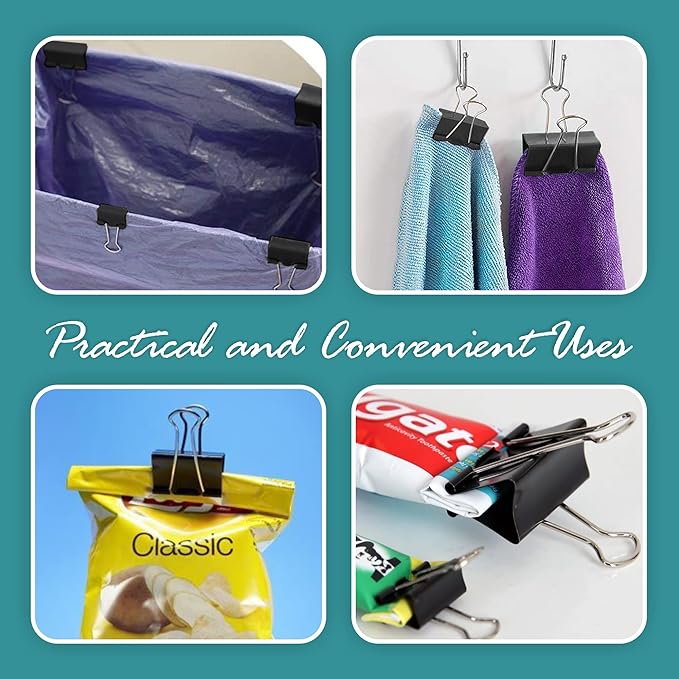 Binder Clips - 24 Mini Binder Clips, 0.6 Inch Black Paper Clamps, File Clip for Home, Office and School Supplies