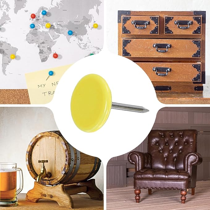 uxcell 150Pcs Upholstery Tacks, 11mmx15mm Flat Head Thumb Tack Decorative Furniture Nails Push Pins for Furniture Sofa Headboards, Light Yellow