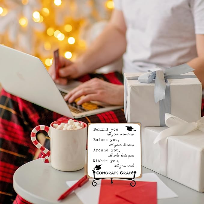 Graduation Decorations, Graduation Gifts for Class of 2026, Inspirational Desk Decor Wood Plaque with Stand, Congrats Grad Gift for Senior College Graduated Women Girl-A31