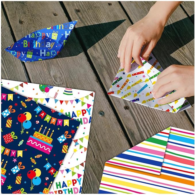 24 Sheets Happy Birthday Scrapbook Paper Pad,160gsm Textured Double-Sided Pattern Planner Junk Journal Craft Paper,Card Making Supplies,30×30cm