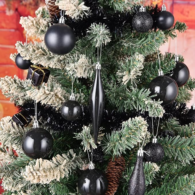 30ct Christmas Ball Ornaments, 3.15" Shatterproof Halloween Tree Decorations, Perfect Hanging Ball for Indoor/Outdoor Holiday Party Decor (Black)