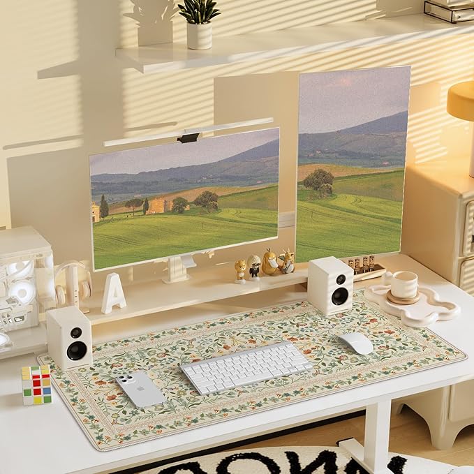 iCasso Desk Mat for Keyboard and Mouse, Large Mouse Pad, Desk Pad Mat, Anti-Slip Big Mousepad with Stitched Edges for Computer Desktop(Beige)