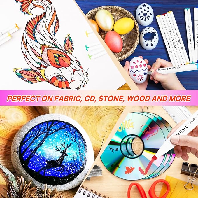 Caliart Markers Brush & Chisel, 18 Colors Alcohol Markers for Adult Coloring Book, Dual Tip Art Pen Set for Artist Illustration Sketch Drawing Gift
