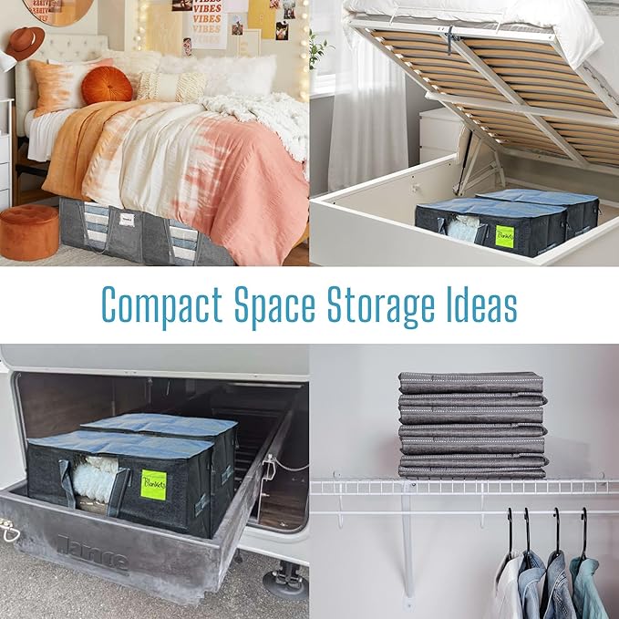 VENO 10 Pack Moving Bags, Comforter and Blanket Storage Bags for Closet, Moving Boxes, Boxes with Lids Alternative, College Dorm Packing Supplies, Foldable Heavy-Duty Tote with Window (Gray, 10 Pack)