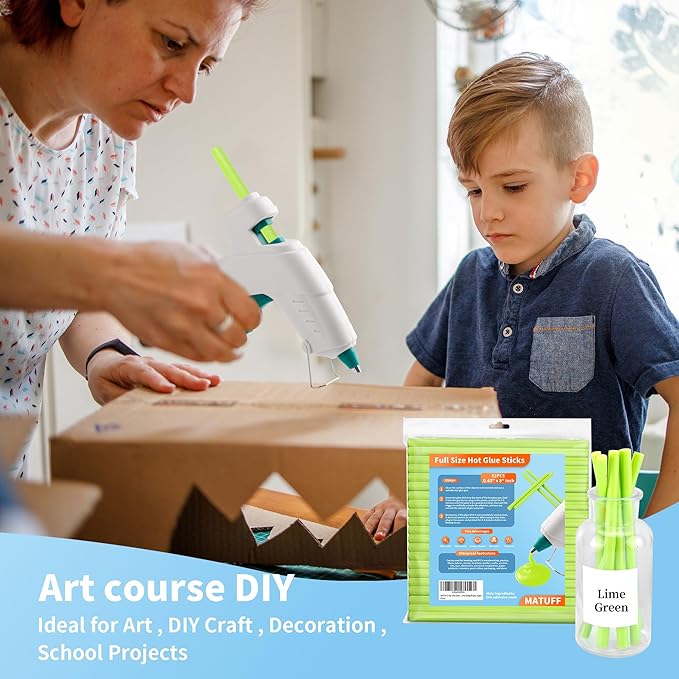 MATUFF Light Green hot Glue Sticks Full Size 0.43” Dia x 8” Long, 52 pcs Hot melt Adhesive Glue Sticks, All-Purpose Colored Glue Gun Sticks for Christmas Decoration Crafts Arts School Repair Bonding