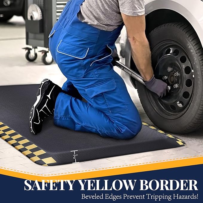 Anti Fatigue Mat for Industrial - 39"x20" Standing Floor Mat with Safety Yellow Border, Ergonomic Work Mat for Warehouse, Garage, Public - Relieves Back & Leg Pain