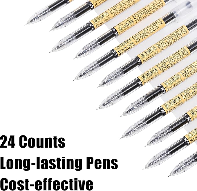 RIANCY Black Gel Ink Pens, 0.35mm Extra Fine Point Tip Smooth Writing Rollerball Pens, Japanese Style No Smudge Ballpoint Pen, Quick Drying for Journaling Office School Stationery Supplies 24pcs