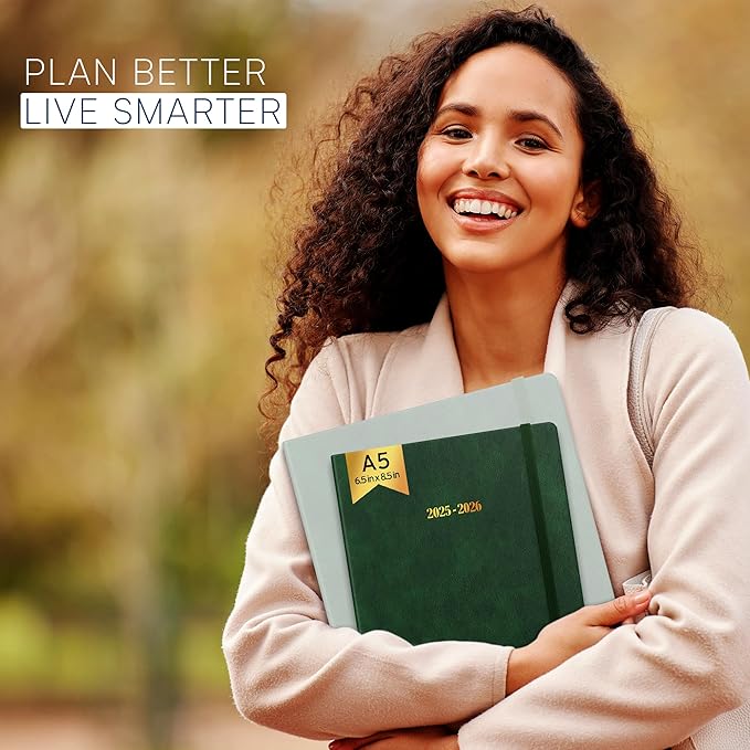 Ensight 2025-2026 HARDCOVER Leather Planner Weekly & Monthly - 6.5x8.5 Inches - Academic Planner Business Personal or Student - Pen Holder, Thick Paper, July 2025 - June 2026 (Green)