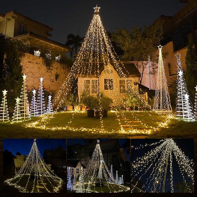 Yescom 4840 LED 20Ft Flag Pole Christmas Tree Light Kit 120V Giant-Sized Outdoor Decoration Event with Star Top 28 String Telescopic for Holiday Display Yard Commercial Carnival Lighting in Park