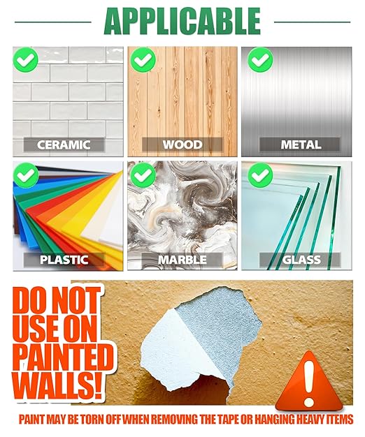 Extra Strong Double Sided Tape Heavy Duty - 240" x 1.0" & 0.5" - Removable Two Sided Nano Mounting Adhesive for Wall, Posters, Rug, Picture Hanging - Teacher, Dorm Room, Office & Outdoor Essentials