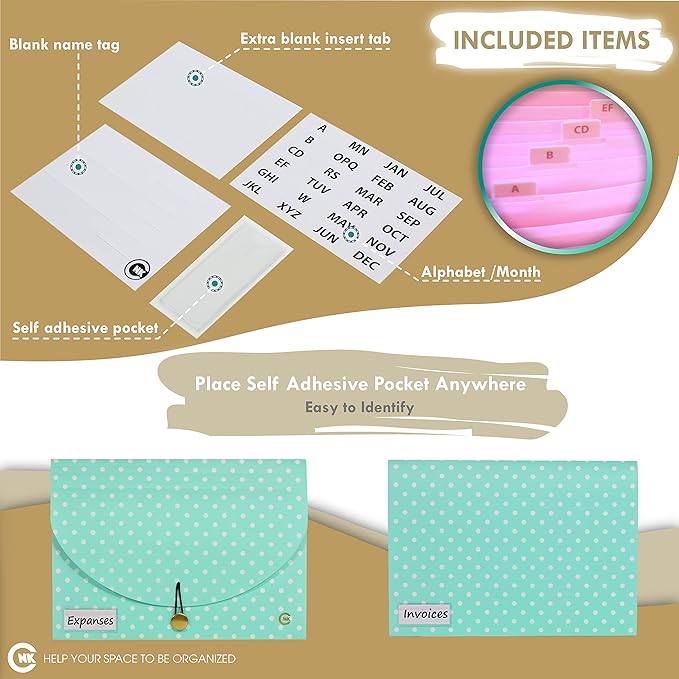 CNK File Folders Organizer with 13 Pockets Accordion Expanding Folder For Documents Receipt Document Paper Pocket Filing Products Accordian Important expandable holder files alphabetical Labels Letter