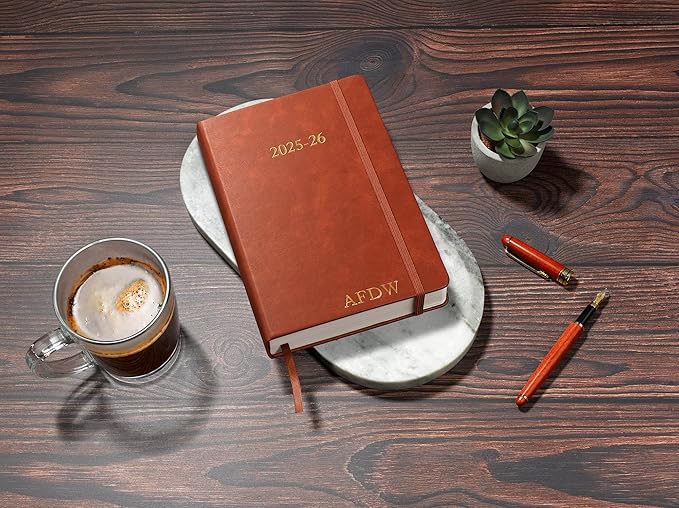 Wykeham's Executive 2025-26 Daily Journal Planner – Mid-Year Academic Diary (Personalized Brown, 8.5"×5.5")