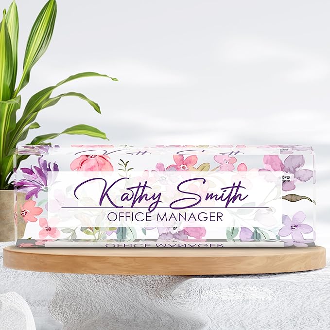 Personalized Name Plate for Desk, Custom Desk Name Plate, Acrylic Name Plate Office Desk Accessories, Personalized Office Gifts for Coworkers Teachers, Employee Appreciation Gifts (A-WaterColor3)