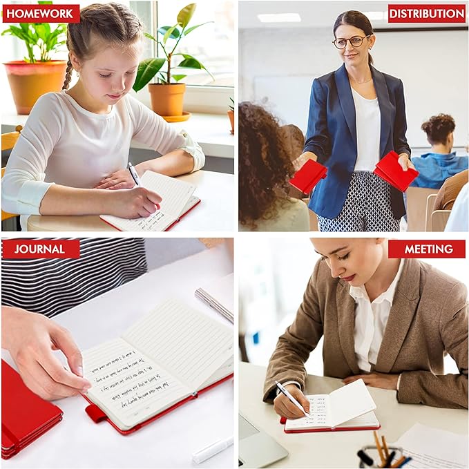 feela 6 Pack Pocket Mini Notebooks Bulk, Small Cute Memo Notepads Hardcover College Ruled Lined Journals with Pen Holder for School Business Work, with 6 Black Pens, 3.5”x 5.5”, A6, Red