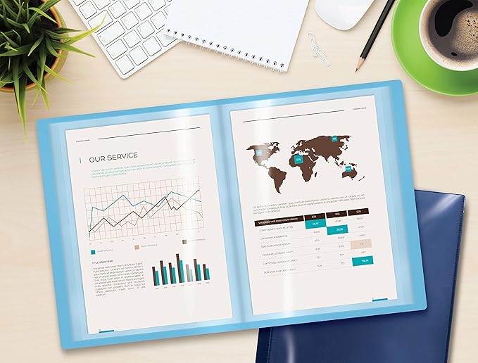 Better Office Products 12 Pocket Bound Presentation Book, Assorted Colors, Clear View Front Cover, 24 Sheet Protector Pages, 8.5" x 11" Sheets, Art Portfolio, Poly Covers, Letter Size (4 Pack)