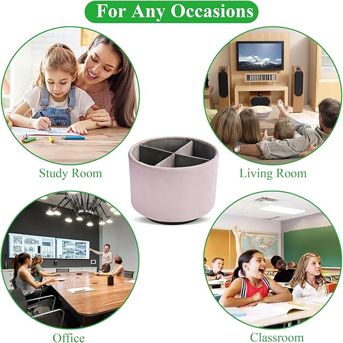 Hennaja Round Leather Art Supply Organizer,Remote Control Holder,360 Degree Spinning,Multi-Functional Pencil Holder,4 Compartments Desktop Stationary Organizer(1-Hill Pink)