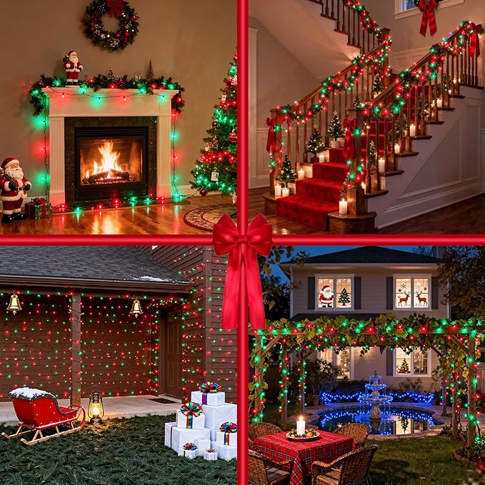 1500 LED 470FT Christmas Lights Outdoor, Christmas String Fairy Lights with Timer & Memory, Waterproof 12 Modes Dimmable Twinkle Tree Lights for Home Patio Wedding Party Yard Xmas Decor, Red & Green