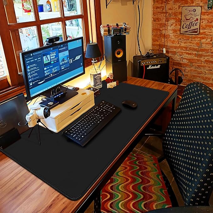 Large Extended Gaming Mouse Pad with Stitched Edges, 47.3 X 23.6 in Desk Pad Durable Non-Slip Natural Rubber Base, Waterproof Computer Keyboard Mat for Esports Pros, Gamer, Desktop, Black