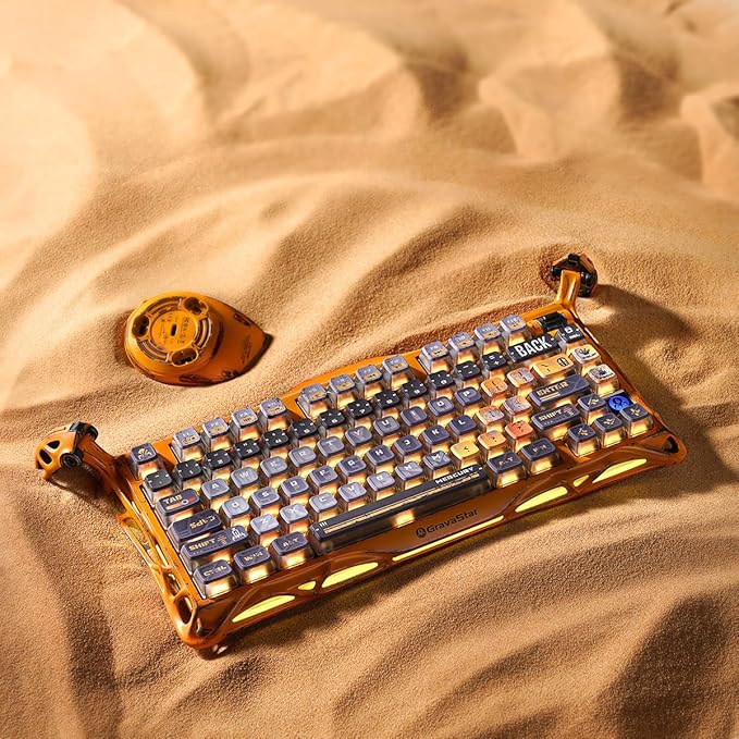 GravaStar Mercury K1 Pro Wireless Mechanical Gaming Keyboard, Aluminum Alloy 75% Layout, Hot-Swappable RGB Custom Keyboard with Linear Switches – Handcrafted Battle-Worn Yellow Edition