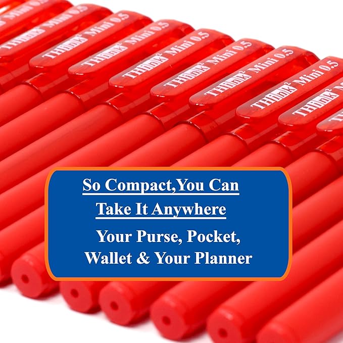 THINK2MASTER [24 Pens - Red Ink Think2 0.5mm Pocketable Mini Gel Pens. (24 Red) Fine Point Small Rollerball Pens with Smooth Quick Drying Ink.